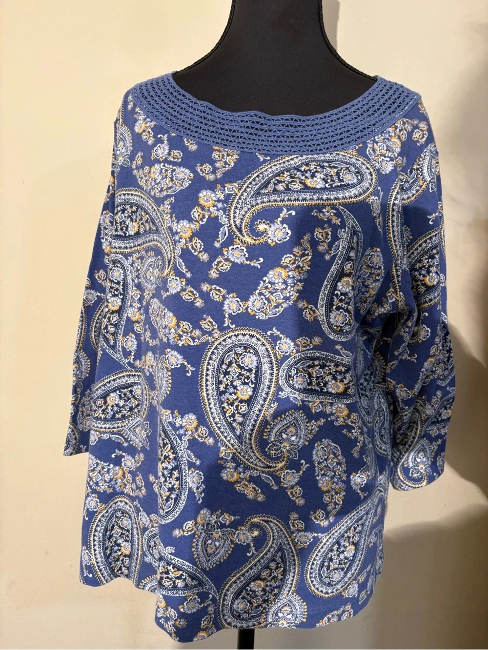croft & barrow Blue Paisley Crochet-Neck Tunic 100%Soft Cotton! #Concert #Campus
